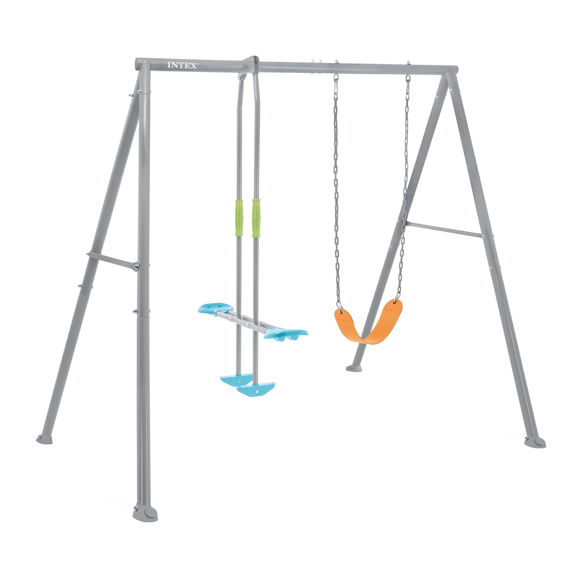 Two Feature Colored Playground Swing Set with Trapeze Bar for Kids, Gray (Used) - VMInnovations