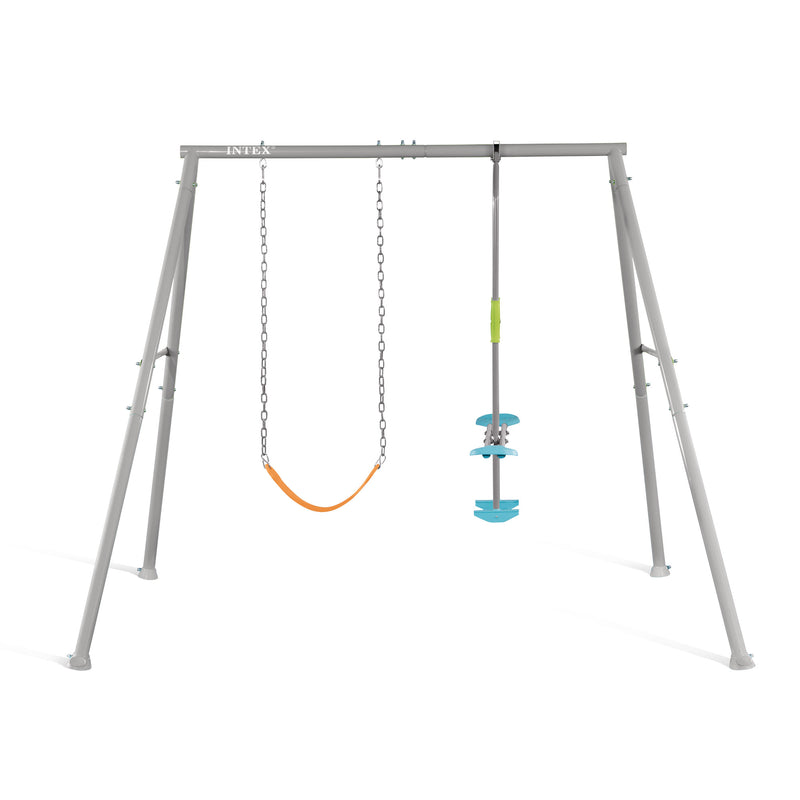 Intex Two Feature Colored Playground Swing Set with Trapeze Bar for Kids, Gray