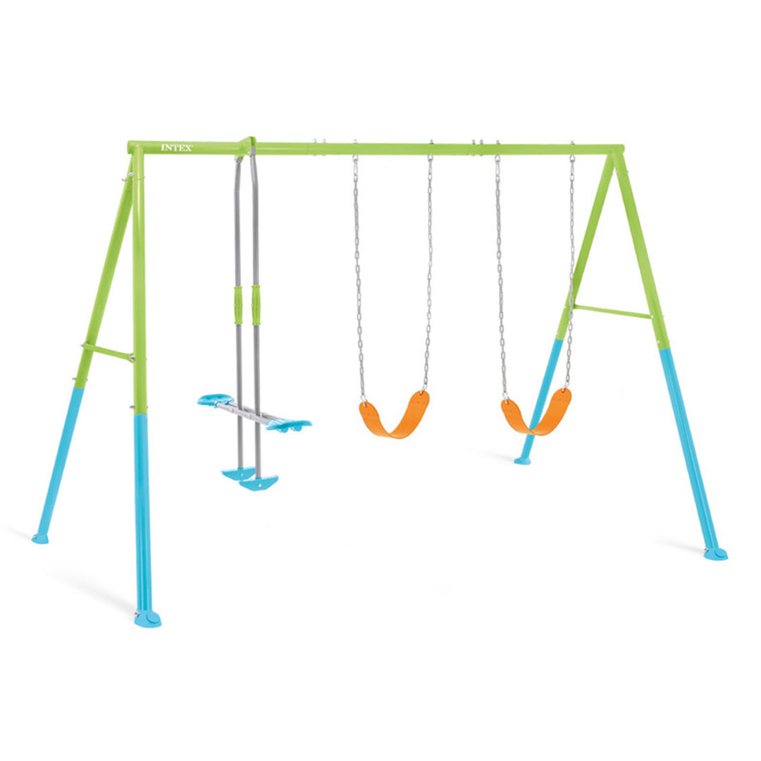 Intex Three Feature Colored Playground Swing Set with Trapeze Bar, Multicolor