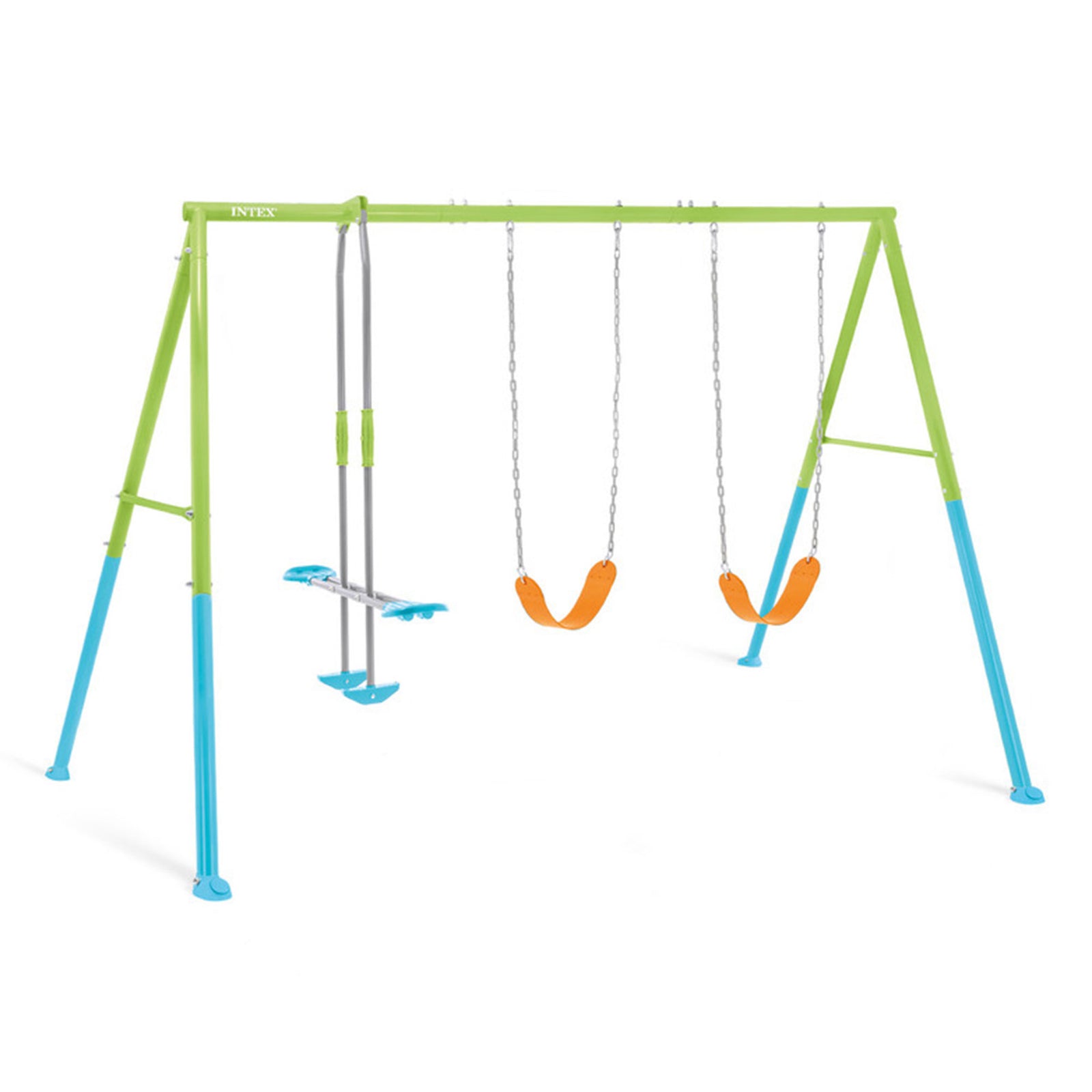Three Feature Colored Playground Swing Set w/ Trapeze Bar, Multicolor(For Parts) - VMInnovations
