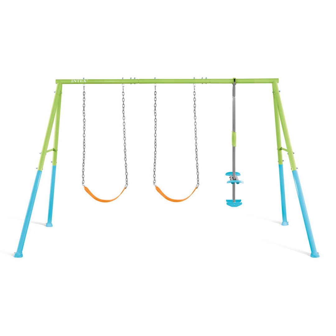 Intex Three Feature Colored Playground Swing Set with Trapeze Bar, Multicolor