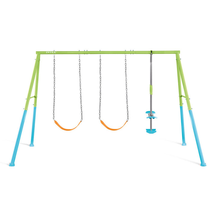 Intex Three Feature Playground Swing Set w/Trapeze Bar, Multicolor (Open Box)