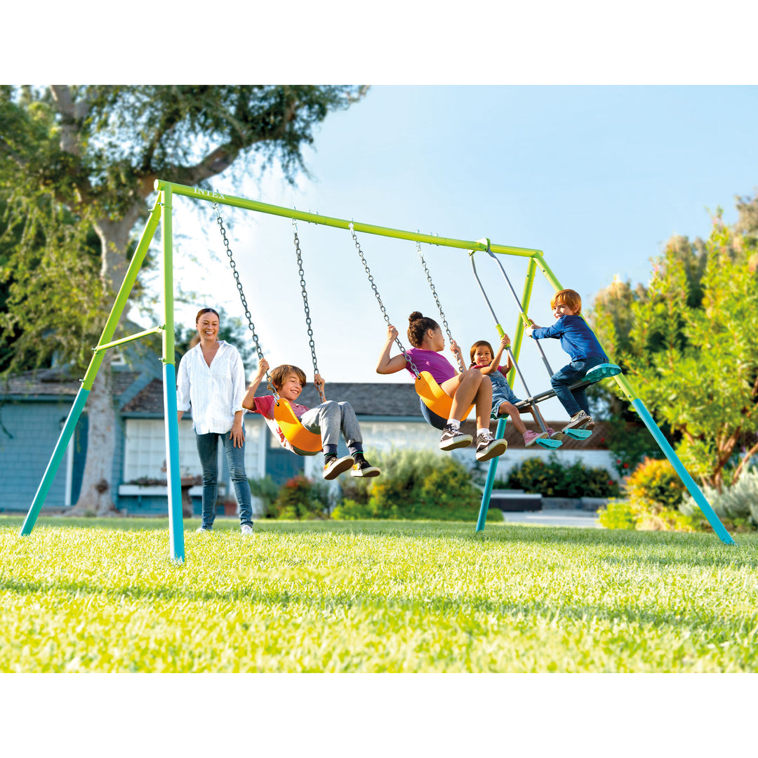 Intex Three Feature Colored Playground Swing Set with Trapeze Bar, Multicolor