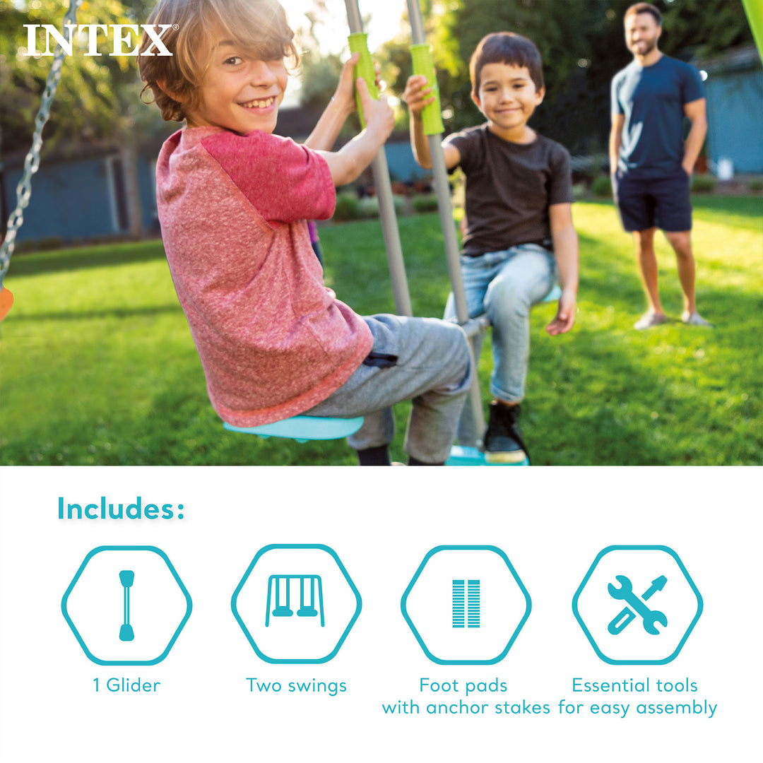 Intex Three Feature Playground Swing Set w/Trapeze Bar, Multicolor (Open Box)