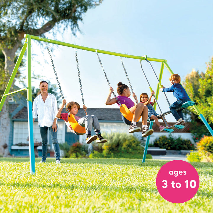 Intex Three Feature Playground Swing Set w/Trapeze Bar, Multicolor (Open Box)