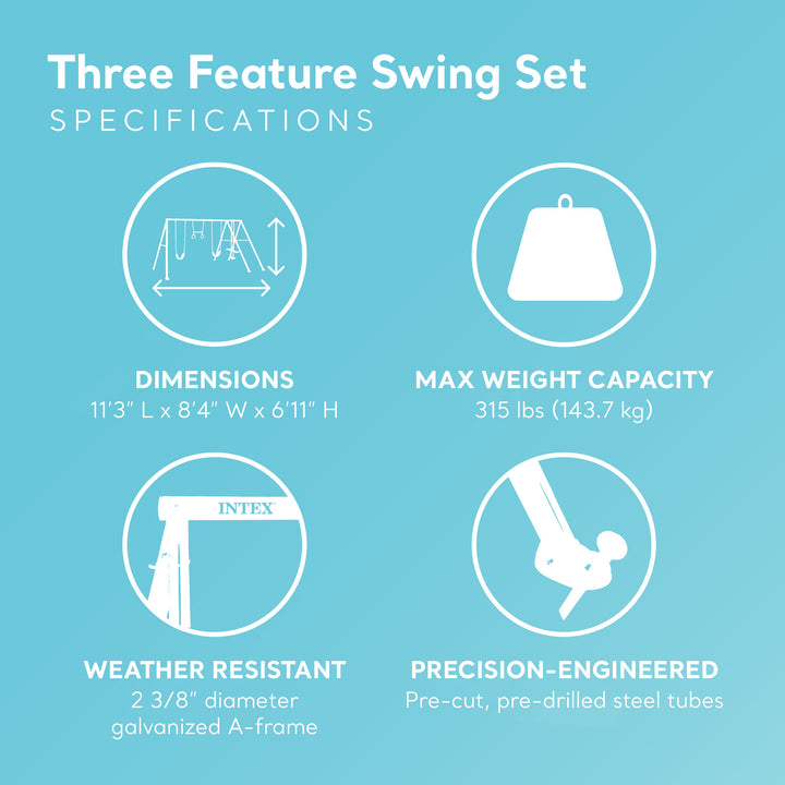 Intex Three Feature Playground Swing Set w/Trapeze Bar, Multicolor (Open Box)