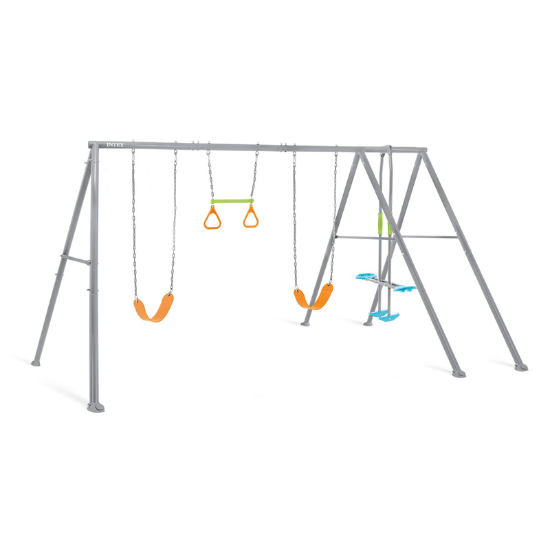 Intex 4 Activity Feature Outdoor Colored Playground Swing Set with Trapeze Bar