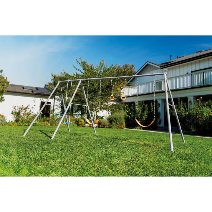 Intex 4 Activity Feature Outdoor Colored Playground Swing Set with Trapeze Bar