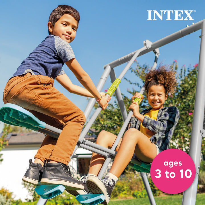 Intex 4 Activity Feature Outdoor Colored Playground Swing Set with Trapeze Bar