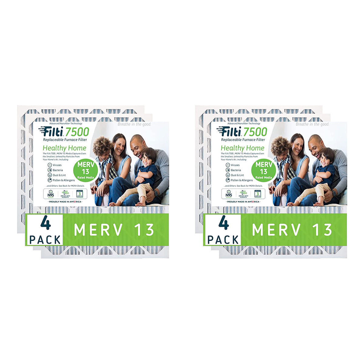 Filti 7500 20 x 24 Inch Pleated Home HVAC Furnace MERV 13 Air Filter (8 Pack)