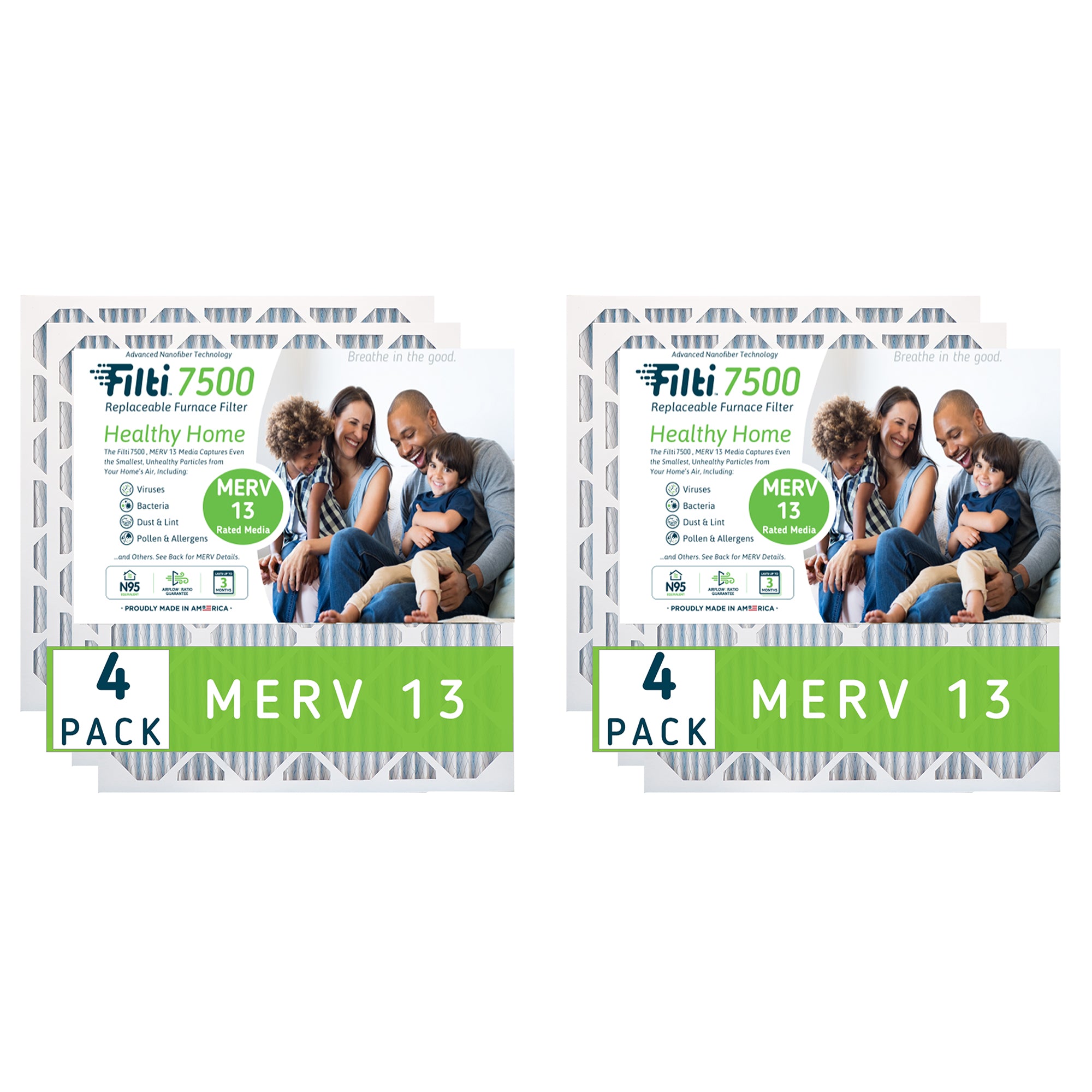 Filti 7500 20x4x20 Inch Pleated Home HVAC Furnace MERV 13 Air Filter (4 Pack) - VMInnovations
