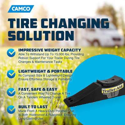 Camco Trailer Aid PLUS Tandem Trailer Tire Changing Ramp with  5.5" Lift, Black