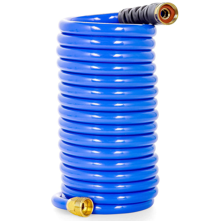 Camco 20 Foot Marine & Gardening Self Coiling Water Hose with Brass Fittings