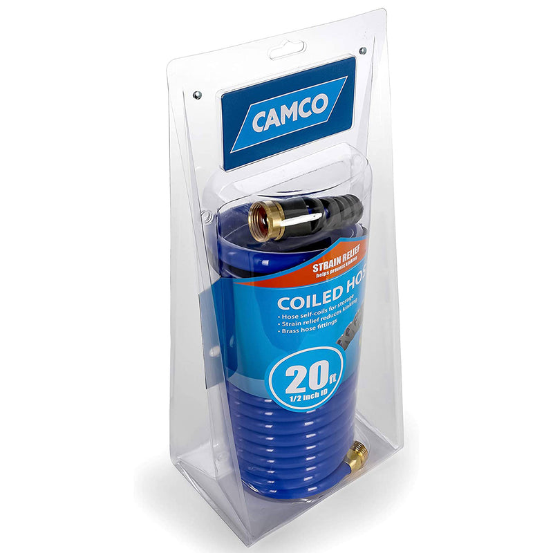 Camco 20 Foot Marine & Gardening Self Coiling Water Hose with Brass Fittings