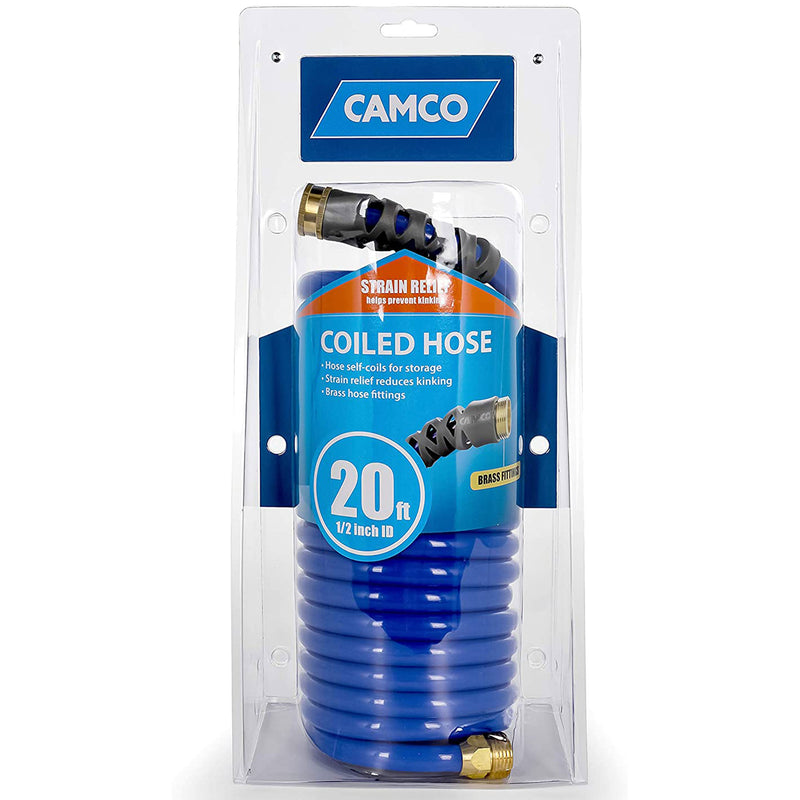Camco 20 Foot Marine & Gardening Self Coiling Water Hose with Brass Fittings