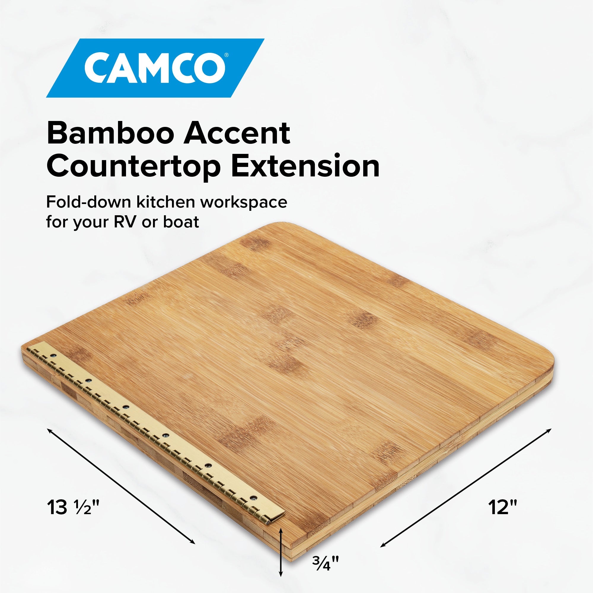 Camco 12'' x 13.5'' x 0.75'' Bamboo Accents RV Wood Countertop Extension, Brown - VMInnovations