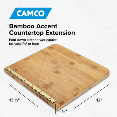 Camco 12'' x 13.5'' x 0.75'' Bamboo Accents RV Wood Countertop Extension, Brown - VMInnovations