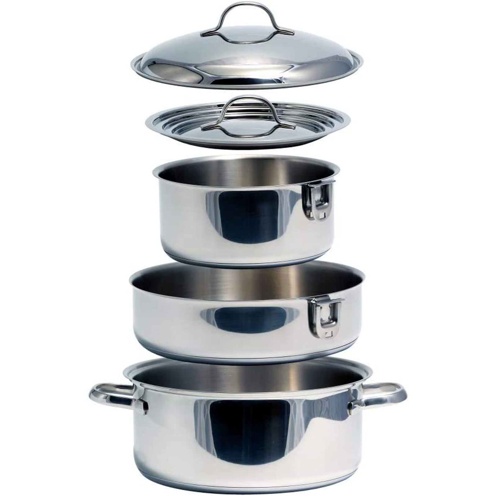 7 Piece Stainless Steel Cookware Nesting Set w/Handle & Storage Strap (Open Box) - VMInnovations
