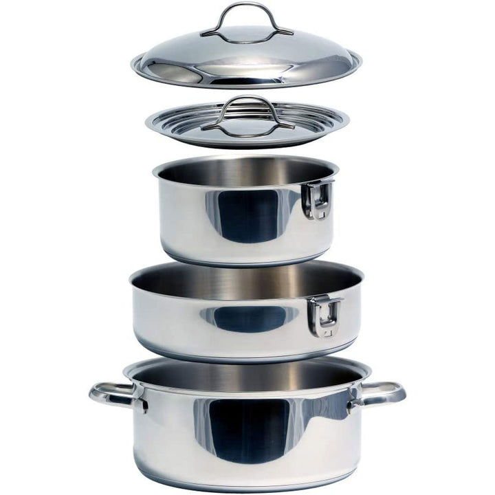7 Piece Stainless Steel Cookware Nesting Set w/Handle & Storage Strap (Open Box) - VMInnovations