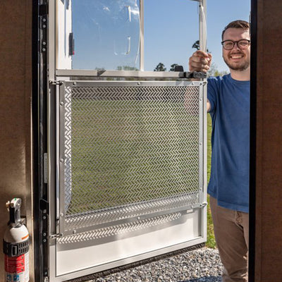 Camco Premium Lower RV Adjustable Protective Metal Screen Door Grille, Silver