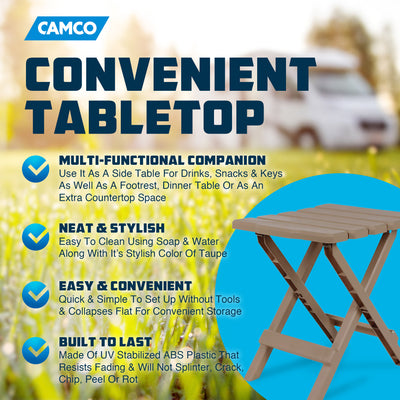 Camco Adirondack Portable Outdoor Camping Plastic Folding Side Table, Taupe - VMInnovations
