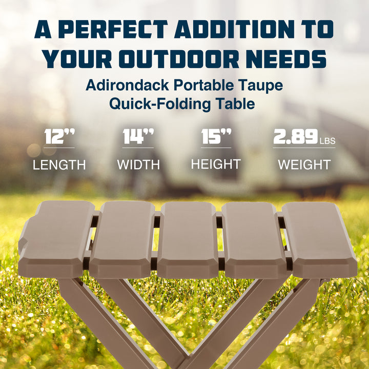 Camco Adirondack Portable Camping Plastic Folding Side Table, 2 Pack, Taupe