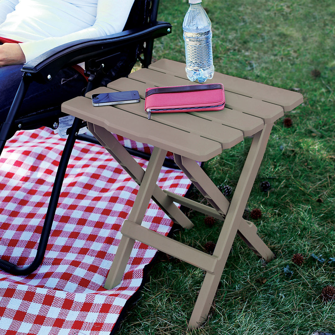 Camco Adirondack Portable Camping Plastic Folding Side Table, 2 Pack, Taupe