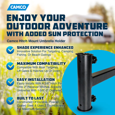 Camco Durable Alloy Steel Hitch Mount Umbrella Holder for Shaded Outdoor Events