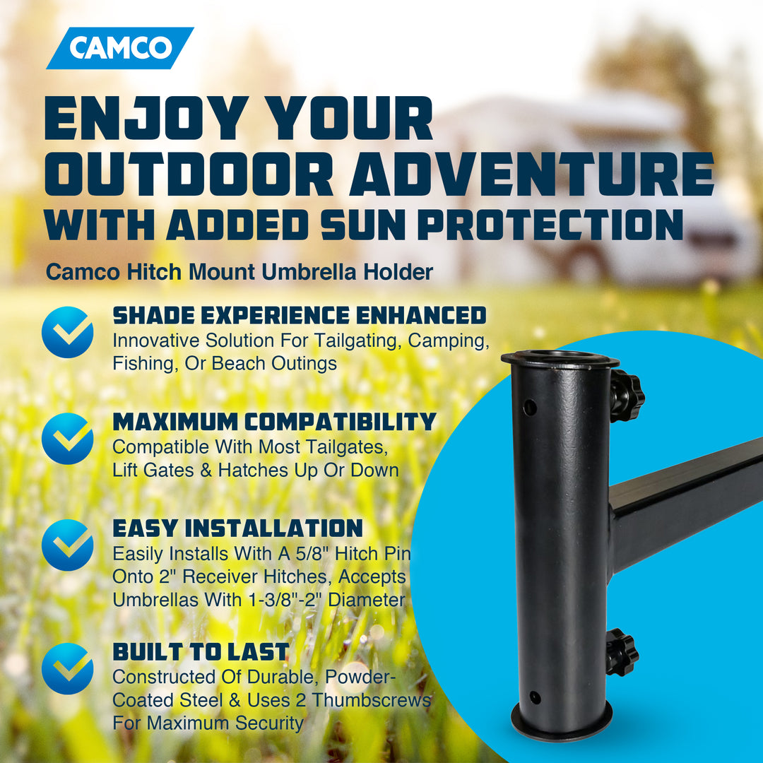Camco Durable Alloy Steel Hitch Mount Umbrella Holder (Open Box) - VMInnovations