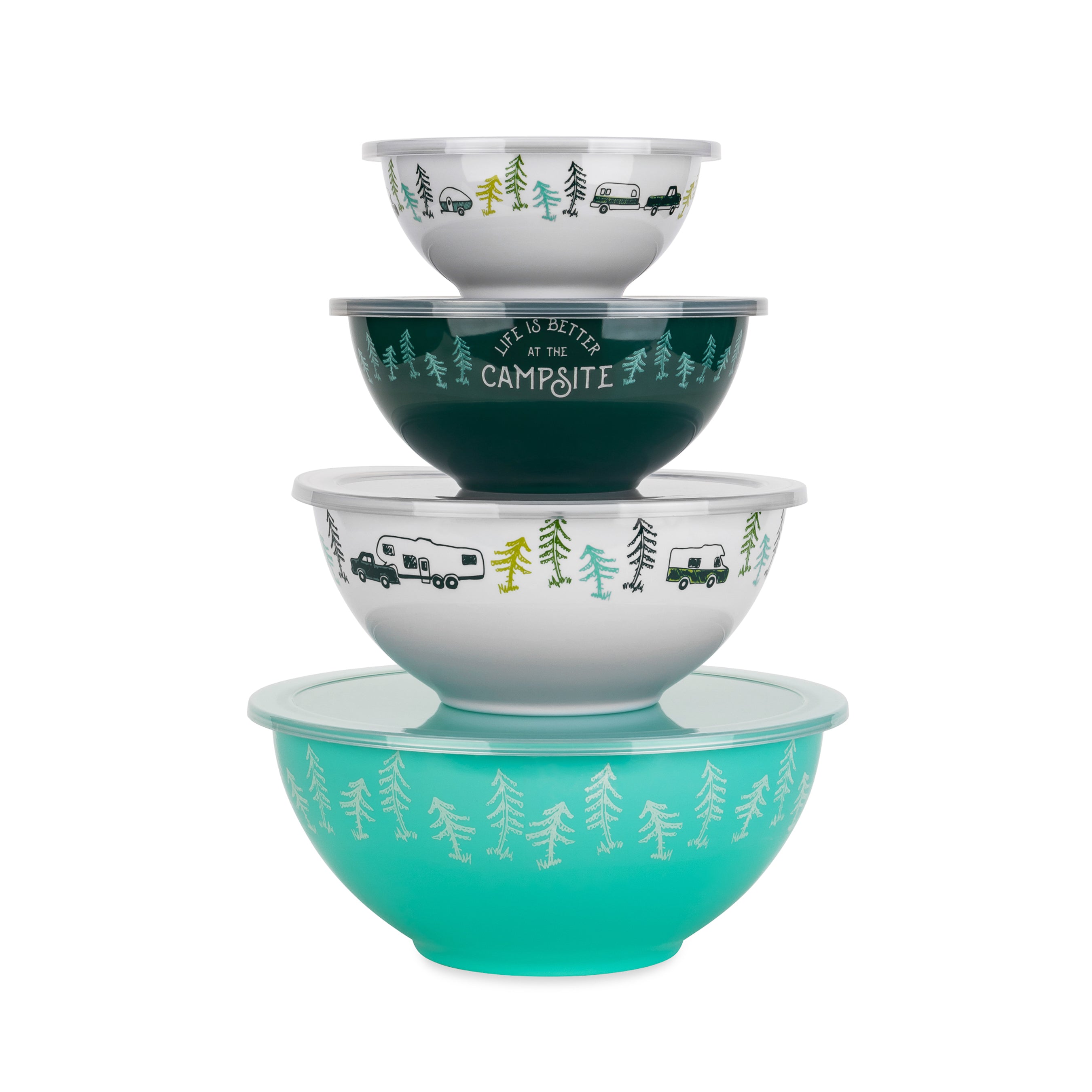Camco Life is Better at The Campsite 8 Piece Melamine Nesting Bowl Set with Lids - VMInnovations