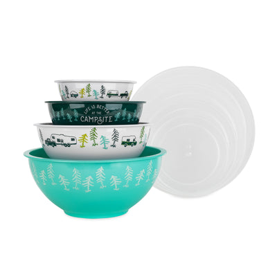 Camco Life is Better at The Campsite 8 Piece Melamine Nesting Bowl Set with Lids - VMInnovations