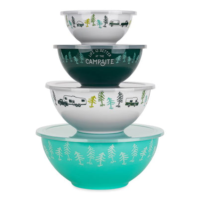 Camco Life is Better at The Campsite 8 Pc Melamine Nesting Bowl Set w/Lids(Used)