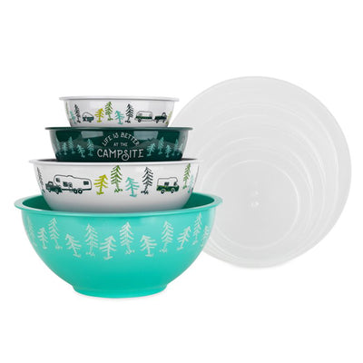 Camco Life is Better at Campsite 8pc Melamine Nesting Bowl Set w/Lids (Open Box)