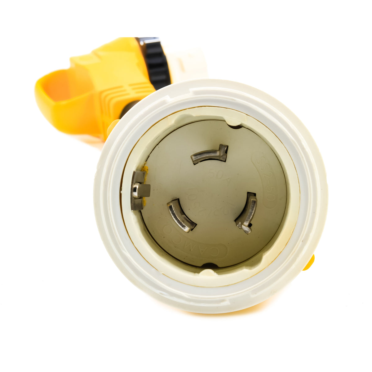Camco Power Grip 18" Dogbone Adapter w,50 Amp Locking Male & Female,Yellow(Used)