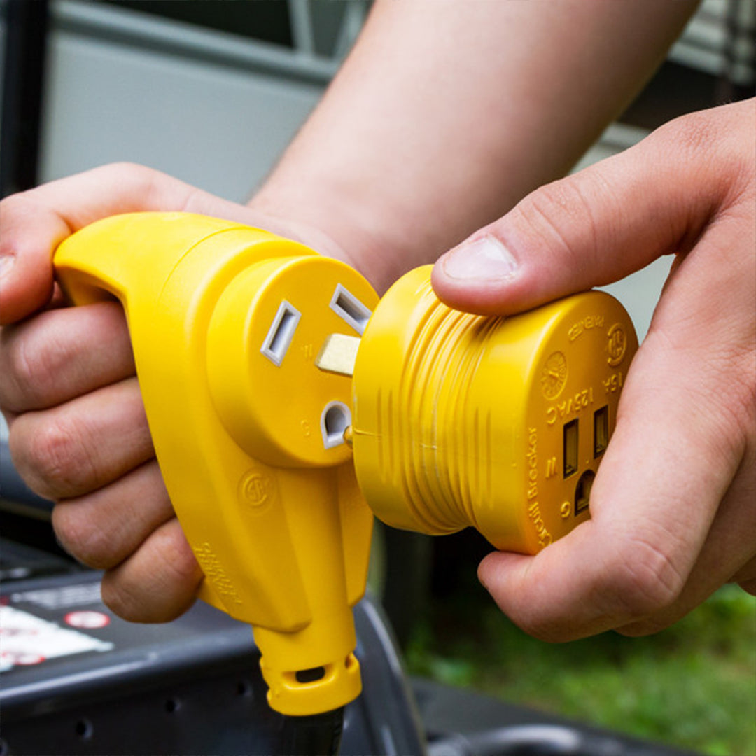 Camco Power Grip 18" Dogbone Adapter w,50 Amp Locking Male & Female,Yellow(Used) - VMInnovations