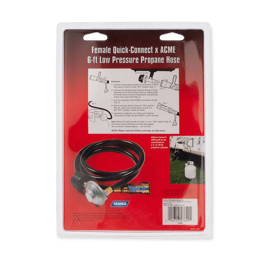 Camco Low Pressure Gas Regulator with 6' Propane Hose and Quick Connect Valve - VMInnovations