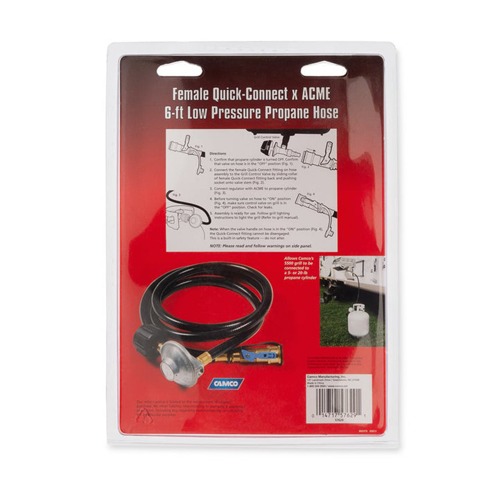 Camco Low Pressure Gas Regulator with 6' Propane Hose and Quick Connect Valve - VMInnovations