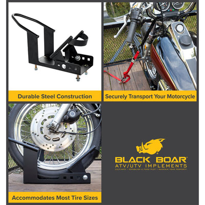 Camco Motorcycle Wheel Chock Mount w/Handlebar Straps & Universal Fit (Open Box) - VMInnovations