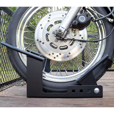 Camco Motorcycle Wheel Chock Mount w/Handlebar Straps & Universal Fit (Open Box) - VMInnovations