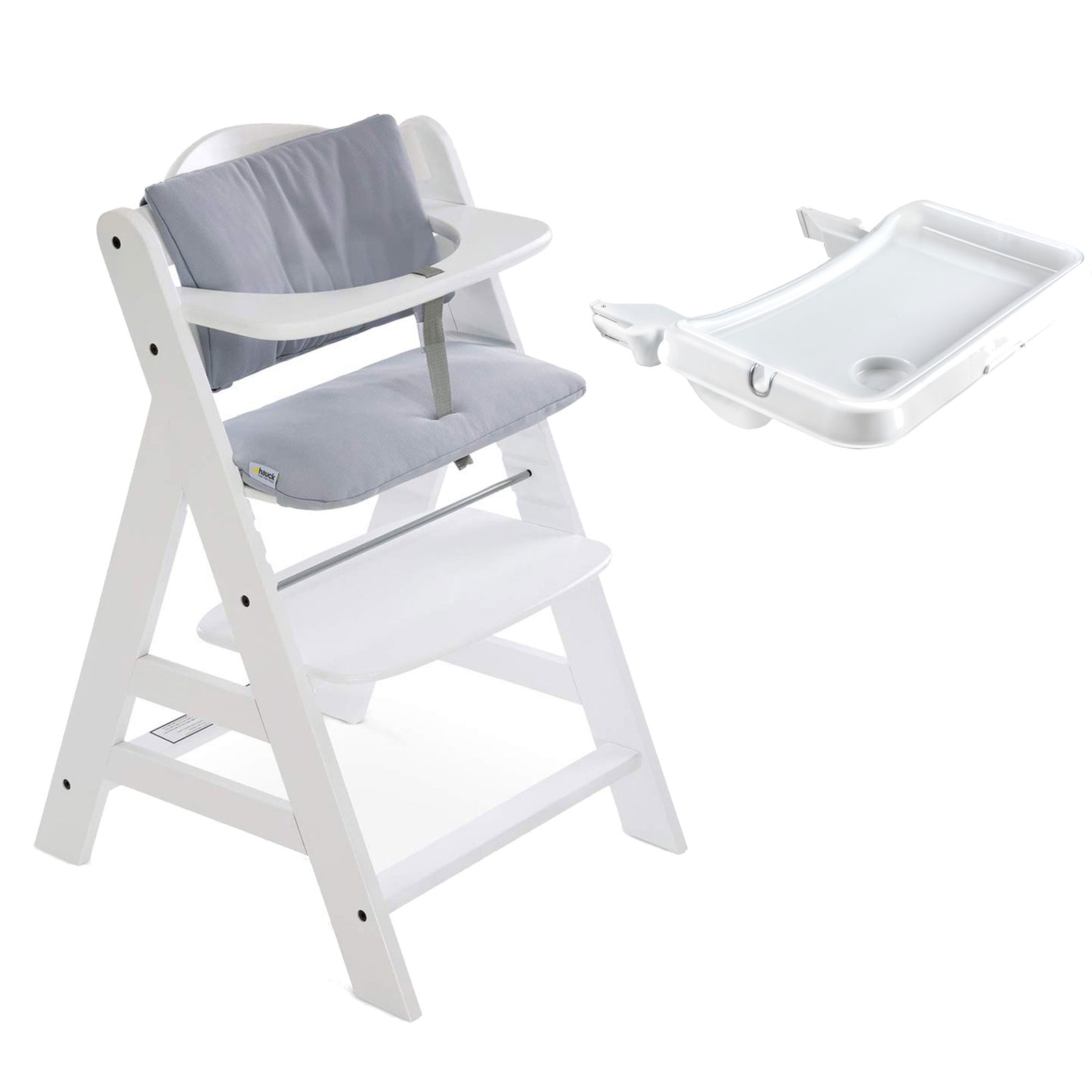 hauck Alpha+/Beta+ High Chair Tray Table, White & Deluxe Seat Cushion Pad, Grey - VMInnovations