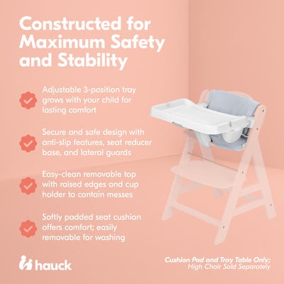hauck Alpha+/Beta+ High Chair Tray Table, White & Deluxe Seat Cushion Pad, Grey - VMInnovations