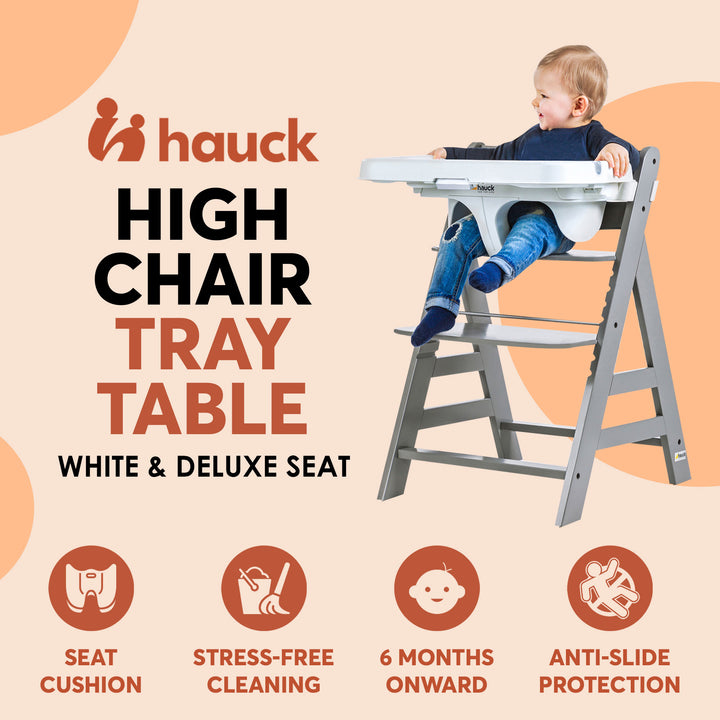 hauck Alpha+/Beta+ High Chair Tray Table, White & Deluxe Seat Cushion Pad, Grey