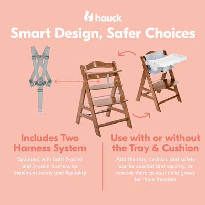hauck Alpha+ Grow Along Walnut Wooden High Chair, Tray Table & Deluxe Cushion