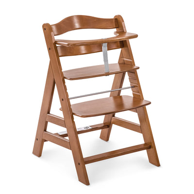 hauck AlphaPlus Grow Along Walnut Wooden High Chair, Tray & Deluxe Cushion, Grey