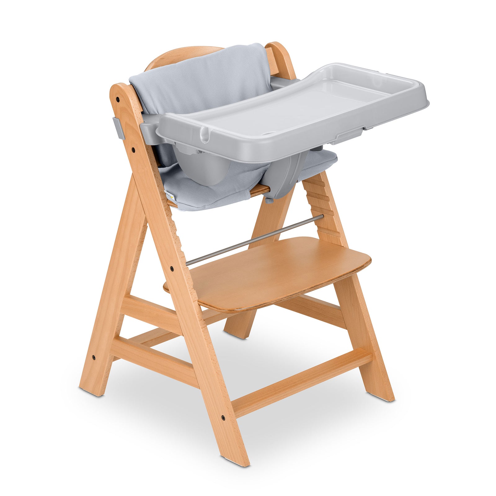 hauck Alpha+ Grow Along Wooden High Chair w/Grey Tray Table & Deluxe Cushion - VMInnovations