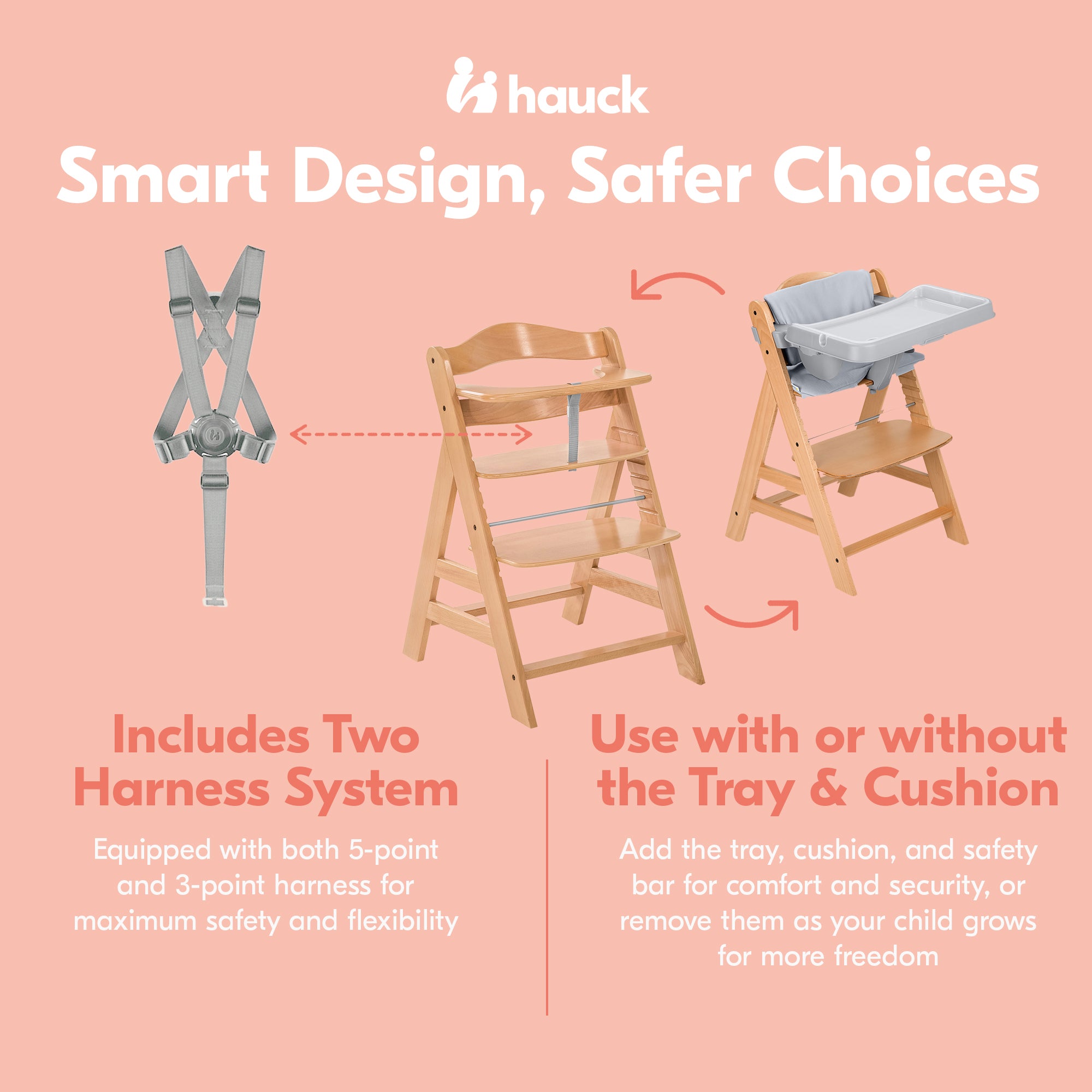 hauck Alpha+ Grow Along Wooden High Chair w/Grey Tray Table & Deluxe Cushion