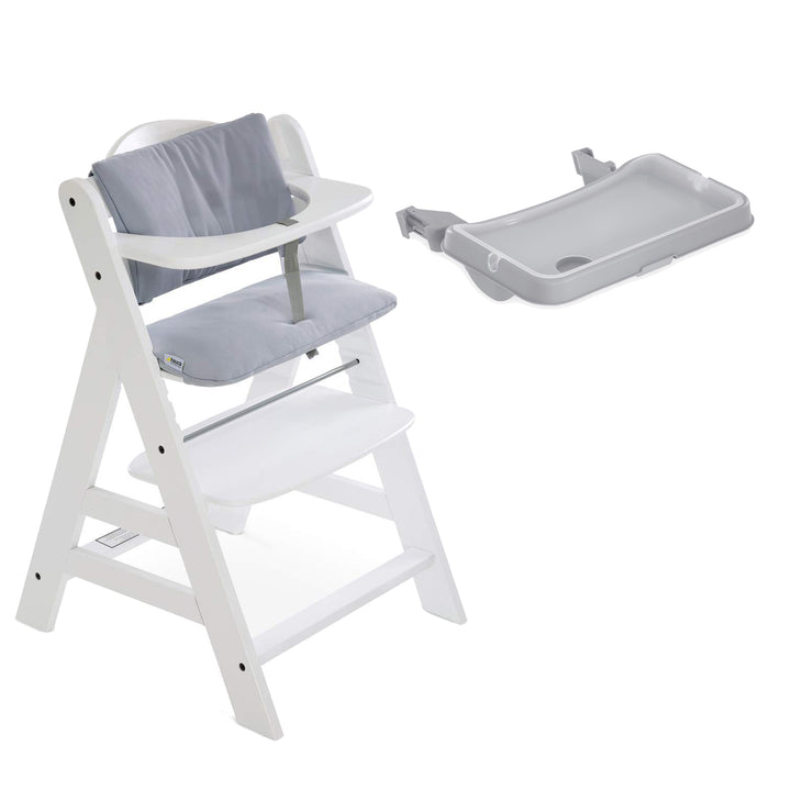 hauck Alpha+/Beta+ Wooden High Chair Tray Table & Deluxe Seat Cushion Pad, Grey