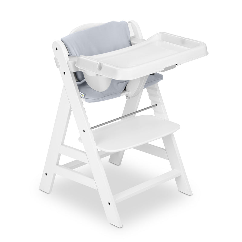 hauck AlphaPlus Grow Along White Wooden High Chair, Tray Table, & Grey Cushion