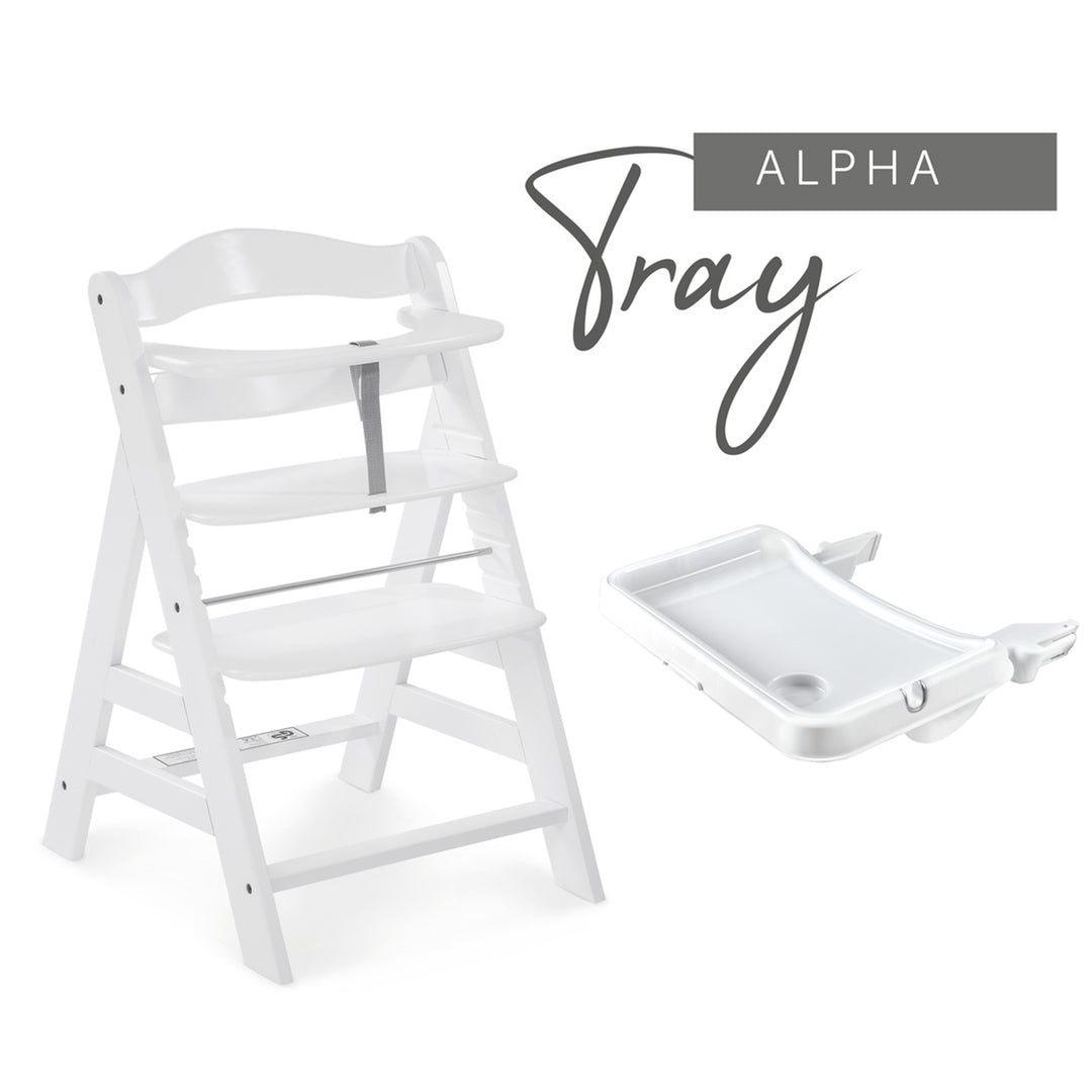 hauck AlphaPlus Grow Along White Wooden High Chair, Tray Table, & Grey Cushion