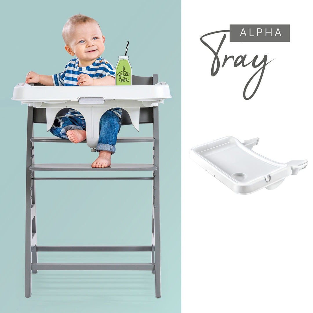 hauck AlphaPlus Grow Along White Wooden High Chair, Tray Table, & Grey Cushion